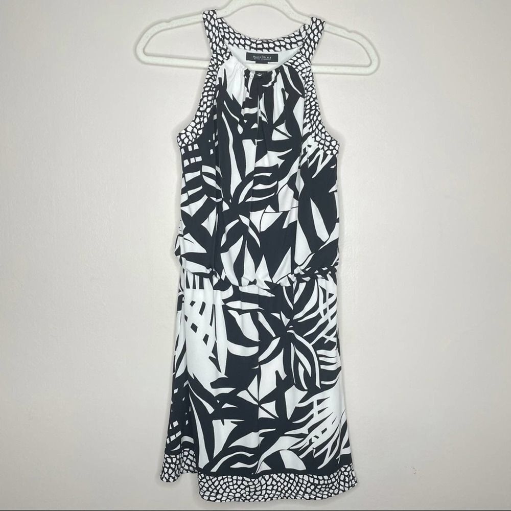 WHBM White House Black Market black white tropical floral‎ a-line dress